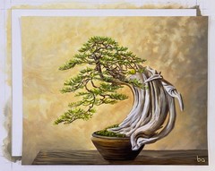 Bonsai Tree Painting Original Acrylic 11×14″ Zen Japanese Style Wall Art