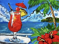 DIPANT Tropical Cocktail Original Art 14×11 Canvas Wall Art Abstract Fine Art