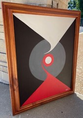 Vintage Geometric Shapes Acrylic Painting Modern Art Wall Hanging Signed Menges