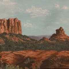 Original Vintage Cathedral Rock Sedona Arizona Landscape Painting Signed Framed
