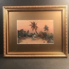 Antique Oriental Painting/Watercolor/Signed /Egyptian Village/Europe C.1920