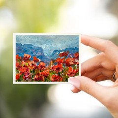 ACEO Original Oil Painting Poppies#46 Blooming Impasto 2.5×3.5in Signed OS