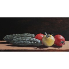 Tomato Oil Painting Tomato Still Life Cucumbers Kitchen Art Vegetables Art 5×10″