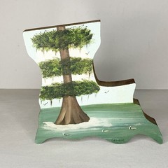 Louisiana Swamp Painting Acrylic Wood Cutout Shelf Sitter Signed Graham 6 In LA