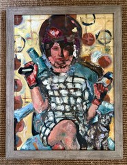 Woman, Hairdryer and a Bird, Oil Painting, Hairdresser, Framed