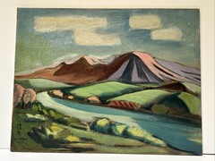 Antique Painting Expressionism Landscape American Regionalism Wpa Style NY Japan