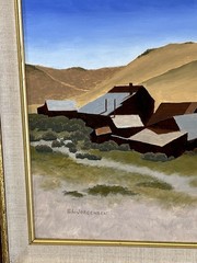 Vintage Framed Oil Painting of California Town Muted Landscape