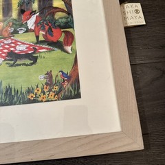 Vintage Japanese TAKASHIMAYA NEW YORK FRAME ANIMAL PICNIC Art Work 18inx21in