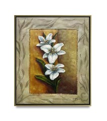 NY Art-Original Oil Painting of Still-Life White Lilys on Canvas 20×24 Framed