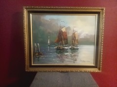 2 Ships In The Sea Oil Painting By Peter Han