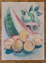 1962 Rusty Rusterholtz Fruit Watercolor Painting Erie Pa Artist Clown Times New