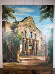 Original TEXAS ALAMO PAINTING SIGNED Colorful 1973 Canvas 24″x30″ (DAMAGED)