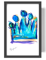 Guajardo Art: Cyan Prince Crown 9X6 Paper Abstract Neon Expressionism