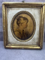 Vintage Aldo Mencarini Little Girl Portrait 7” x 6.5” Chalkware Gold Frame