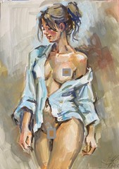 Hand made – Watercolor Drawing – Elegant Womans 11 2/3 x 8 inches