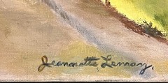 Vintage Rural Church Oil Painting Landscape Homes People Trees Jeannette Lemay