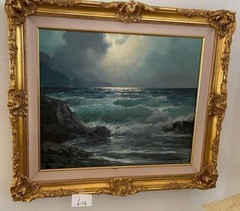 Dramatic Seascape Oil Painting Alexander A. Dzigurski Ornate Gold Frame 25 x 31