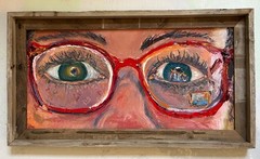 The Red Glasses, Oil Painting, Wood Framed, by Van Ness
