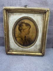 Vintage Aldo Mencarini Little Girl Portrait 7” x 6.5” Chalkware Gold Frame