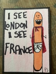 ACEO watercolor art by PJ, art card 2.5 x 3.5: I see London, I see France.