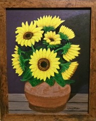 Original Acrylic Painting Sunflowers Impressionist 12×15 Framed Modern Art Decor