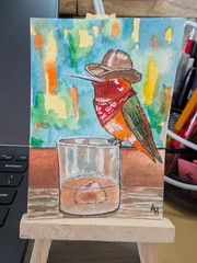 Cowboy Hummingbird Original ACEO Miniature Painting Western Bird Art