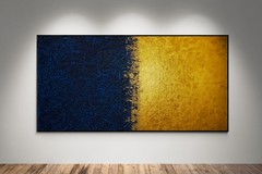 XXL Rothko Style Navy Blue & Gold Color Field Abstract Painting 59×30 in