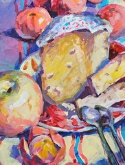 Oil painting Easter Ukrainian painter canvas Unframed Decor original still life