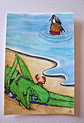 1 small Original surreal Monster Beach «Hot Fur» Painting!!