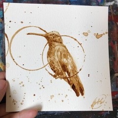 ORIGINAL Hummingbird Painting Coffee Bird Floral Art real Gift Artwork USA