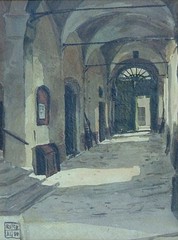 ALDO RISO 1927-2008 ITALY COURTYARD PORTICO WATERCOLOR PAINTING SIGNED