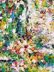 Flowers In The Garden. Original Oil Painting by Duc Tran. 24x18in