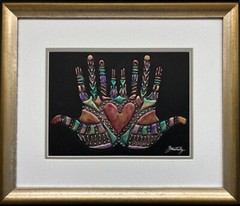 Joel Zaretsky «Two Hands» CUSTOM FRAMED Hand Signed Original Kohen Heart New