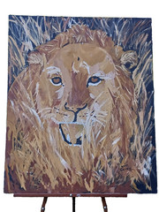 Vintage Oil Painting Lion Face Large MCM era by Cindy Carman 1975 30 x 36in.