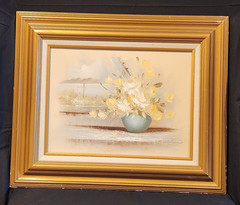 OIL PAINTING ON CANVAS SIGNED H.WILSON FLOWERS BLUE VASE FRAMED