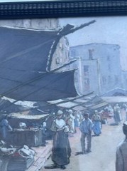 HERBERT FARNUM PAINTING ANTIQUE FINEST STREET MARKET LISTED FAMOUS RHODE ISLAND