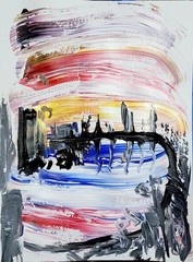 A Drive Through The Harbor Colorful Modern Art Acrylic Painting 9×12 Paper