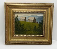 Small Arthur Jones Oil Painting On Board Dorset VT Barns Framed