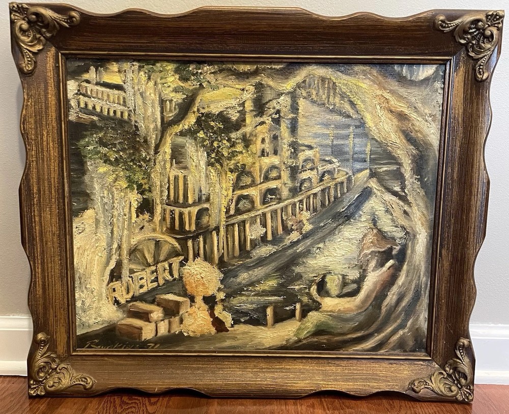 Vtg. Original Painting Signed By Rudkins 1971 Highly Textured Framed 16 X 20
