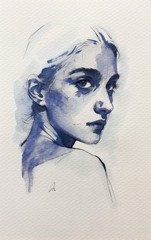 Original Watercolor Painting Female Portrait Book Page Size (5.5 × 8.5 inches)