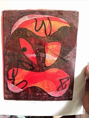 Original Monotype Gel Print «Gravity Shapes» Abstract Expressionist Fine Art 1/1