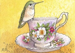 ACEO Limited Edition – Hummingbird & Teacup print of Original watercolor