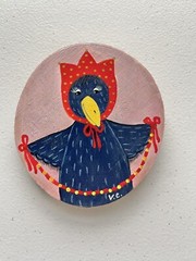 New Original Acrylic Painting On Wooden Circle 3.5”x4”