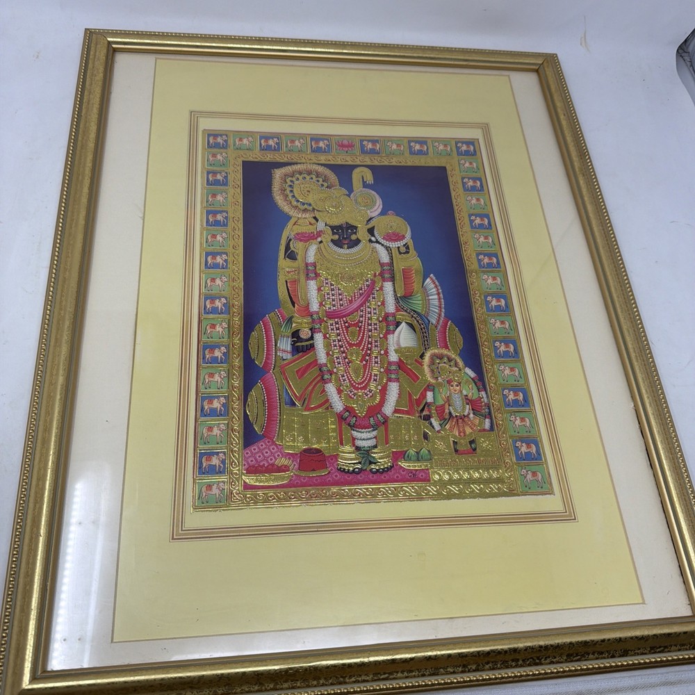 Antique Hindu Deity Shrinathji India Tanjore Thanjavur Framed Painting 22″ x 18″