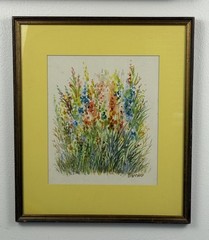 Wildflower Watercolor Painting Matted & Framed Artist Signed Boccard 14.5×12.5”