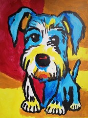 Abstract Expressionism 11×14 Colorful Cute Puppy Painting Modern Street Art