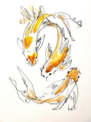 Original Abstract 9×12 3 Koi Paper Ink Handmade Signed Fine Wall Art Decor 22