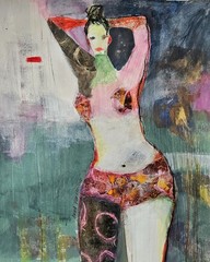 Original Painting Art Abstract Cubist Woman Figure Portrait 17×14