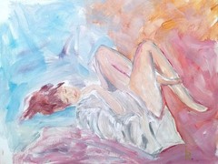 art 884 Original Oil Painting on Canvas Panel, 11×14 in (28×35.4 cm) Woman sur