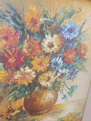 Vintage Original Still life Floral Oil On Canvas Frame 10×12 Wood & Linen Signed